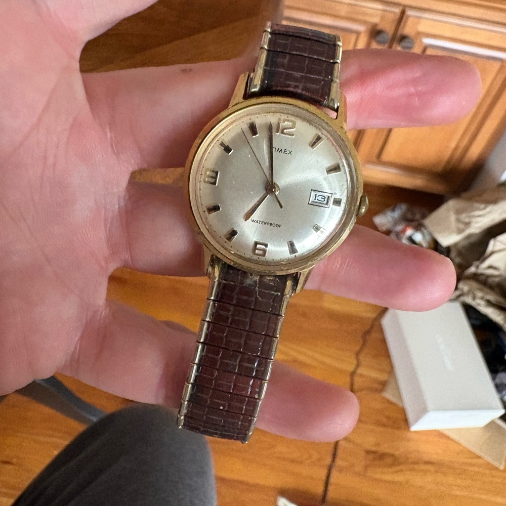 Timex Gold and Brown Leather Strap Dress Watch